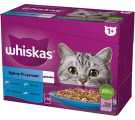 WHISKAS JELLY SACHETS, FLAVOURS: WHITE FISH, COD, SALMON, TUNA - WET CAT FOOD - 12X85G