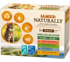 EUKANUBA IAMS NATURALLY ADULT LAND AND SEA COLLECTION - WET CAT FOOD - 12 X 85G