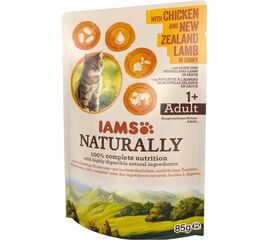 EUKANUBA IAMS NATURALLY ADULT WITH CHICKEN AND NEW ZEALAND LAMB IN GRAVY - WET CAT FOOD - 85G