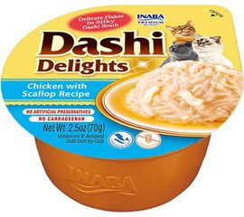 INABA DASHI DELIGHTS CHICKEN WITH SCALLOP IN BROTH - CAT TREATS - 70G