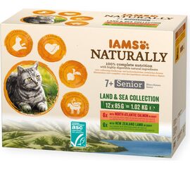 EUKANUBA IAMS NATURALLY SENIOR LAND & SEA COLLECTION - WET CAT FOOD - 12 X 85G