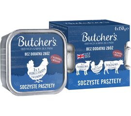 BUTCHER'S ORIGINAL MIX SMAKÓW SOCZYSTE PASZTETY Z WĄTRÓBKĄ LUB NERKAMI KARMA DLA PSA 4 X 150G