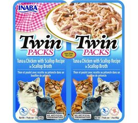 INABA CAT TWIN TUNA WITH CHICKEN AND SCALLOPS IN BROTH – CAT TREAT – 2X40G
