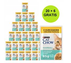 PURINA NESTLE PURINA CAT CHOW HAIRBALL CONTROL WITH CHICKEN AND GREEN BEANS IN SAUCE - WET CAT FOOD - 26X85G (20 + 6 GRATIS)