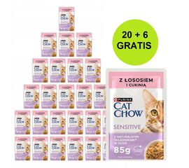 PURINA NESTLE PURINA CAT CHOW SENSITIVE WITH SALMON AND ZUCCHINI IN SAUCE - WET CAT FOOD - 26X85G (20 + 6 GRATIS)
