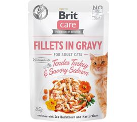 BRIT CARE FILLETS IN GRAVY TURKEY AND SALMON IN SAUCE - WET CAT FOOD - 85 G