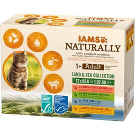 EUKANUBA IAMS NATURALLY ADULT LAND AND SEA COLLECTION - WET CAT FOOD - 12 X 85G
