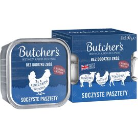 BUTCHER'S ORIGINAL MIX SMAKÓW SOCZYSTE PASZTETY Z WĄTRÓBKĄ LUB NERKAMI KARMA DLA PSA 4 X 150G