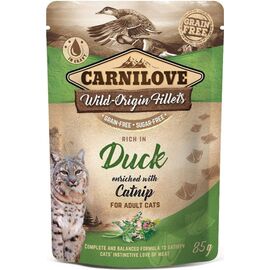 CARNILOVE CAT POUCH WET CAT FOOD DUCK, CATNIP 85 G