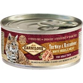CARNILOVE CAT TURKEY & REINDEER WHITE MUSCLE MEAT – WET FOOD FOR CATS – 100 G