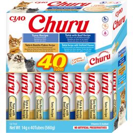 INABA CHURU VARIETY BOX TUNA WITH SEAFOOD - CAT TREATS - 40 X 14G