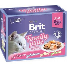 BRIT PREMIUM FAMILY PLATE FILLETS IN JELLY MIX OF FLAVORS - WET FOOD FOR CATS - 12X85G