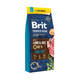 BRIT PREMIUM BY NATURE SENSITIVE LAMB AND RICE - DRY DOG FOOD - 15KG + 3KG