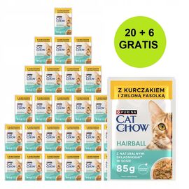 PURINA NESTLE PURINA CAT CHOW HAIRBALL CONTROL WITH CHICKEN AND GREEN BEANS IN SAUCE - WET CAT FOOD - 26X85G (20 + 6 GRATIS)