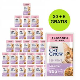 PURINA NESTLE PURINA CAT CHOW SENSITIVE WITH SALMON AND ZUCCHINI IN SAUCE - WET CAT FOOD - 26X85G (20 + 6 GRATIS)