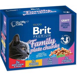 BRIT CAT POUCHES FAMILY PLATE - WET CAT FOOD - 12 X 100G