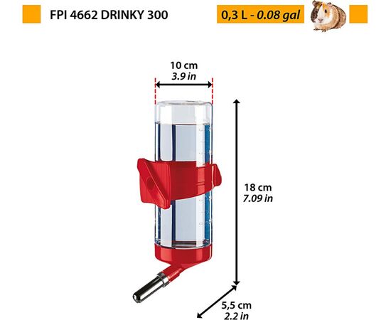 FERPLAST DRINKS - AUTOMATIC DISPENSER FOR RODENTS - MEDIUM- RED