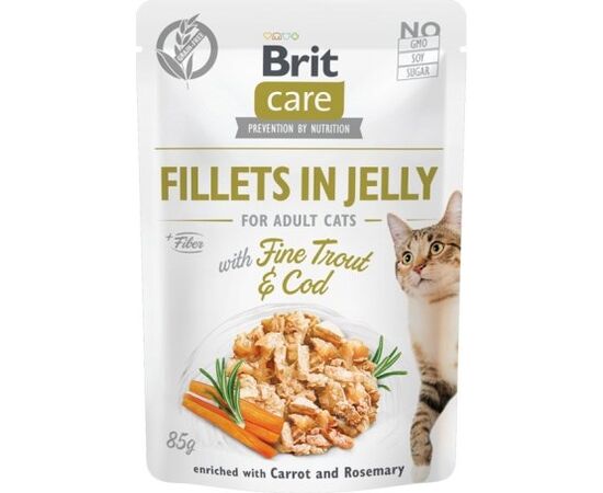 BRIT CARE FILLETS IN JELLY - TROUT AND COD FILLETS IN JELLY - WET CAT FOOD - 85 G