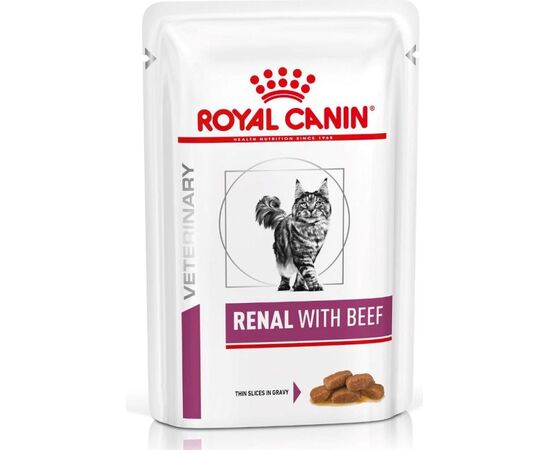 ROYAL CANIN VET RENAL FELINE WITH BEEF WET CAT FOOD CHUNKS IN SAUCE CHICKEN, PORK, BEEF 12X85 G