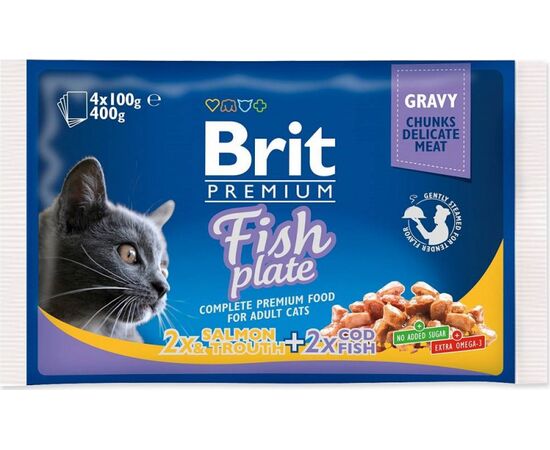 BRIT PREMIUM CAT FISH PLATE - WET CAT FOOD - 4X100G