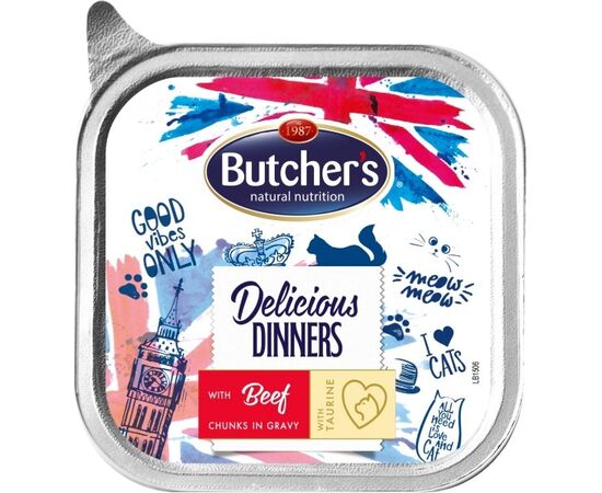 BUTCHER'S DELICIOUS DINNERS PIECES WITH BEEF IN SAUCE - WET CAT FOOD - 100G