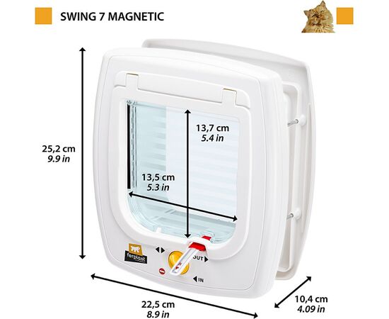 FERPLAST SWING 7 - DOOR WITH MAGNETIC LOCK FOR SMALL DOGS AND CATS, BROWN