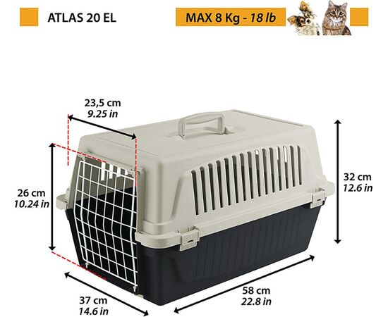 FERPLAST ATLAS 20 EL - PET CARRIER, GREY BLACK