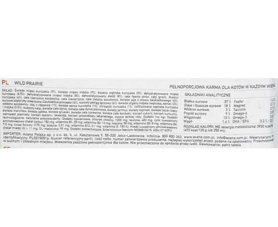 ACANA WILD PRAIRIE CAT - DRY CAT FOOD - 4,5KG
