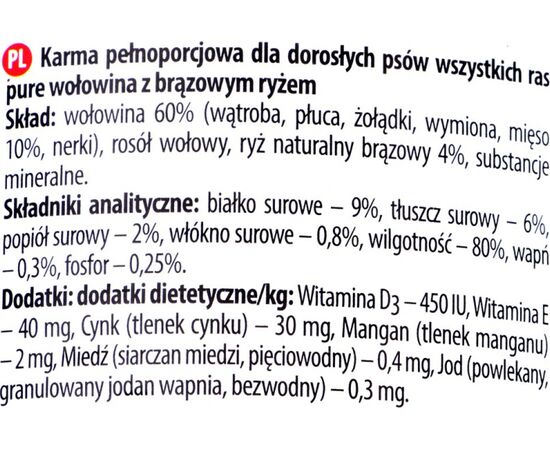 DOLINA NOTECI PREMIUM PURE RICH IN BEEF WITH BROWN RICE - WET DOG FOOD - 400G