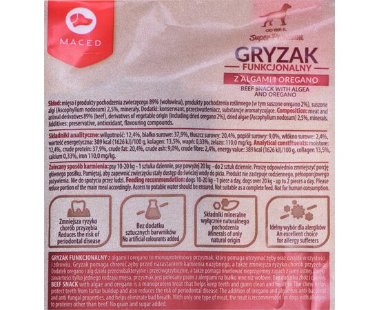 MACED BEEF SNACK WITH ALGEA AND OREGANO - DOG CHEW - 100G