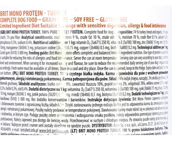 BRIT MONO PROTEIN TURKEY - WET DOG FOOD 400G