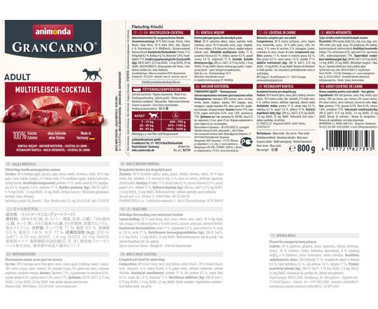 ANIMONDA GRANCARNO MULTI MEAT COCKTAIL BEEF, CHICKEN, GAME, HEART, TURKEY ADULT 800 G