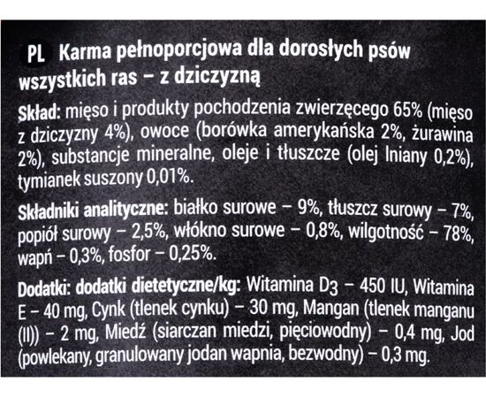 DOLINA NOTECI RAFI WITH VENISON, CRANBERRIES AND BLUEBERRIES - WET DOG FOOD - 400G