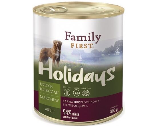 FAMILY FIRST HOLIDAYS ADULT TURKEY, CHICKEN, CARROT - WET DOG FOOD - 800 G