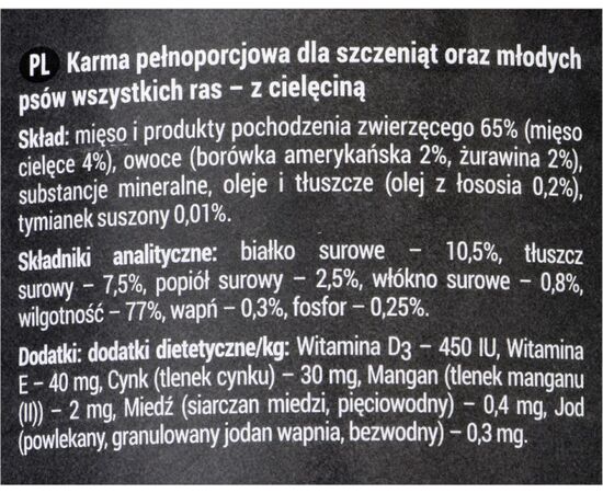 DOLINA NOTECI RAFI JUNIOR WITH VEAL, CRANBERRY, AND BLUEBERRY - WET DOG FOOD 400 G