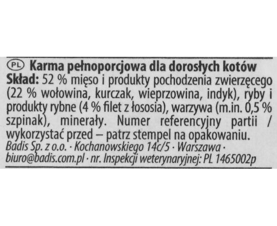 ANIMONDA VOM FEINSTEN CLASSIC CAT SMAK: WOŁOWINA, ŁOSOŚ + SZPINAK 100G