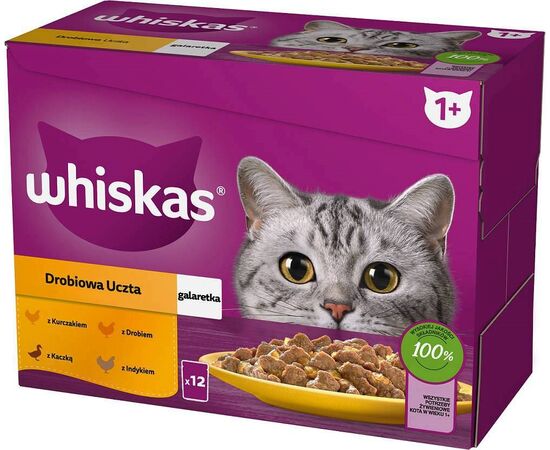 WHISKAS SACHET JELLY POULTRY, DUCK, TURKEY, CHICKEN - WET CAT FOOD - 12X85 G