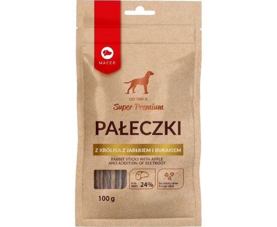 MACED RABBIT STICKS WITH APPLE AND ADDITION OF BEETROOT - DOG TREAT - 100G