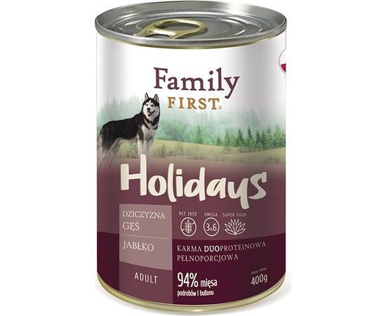FAMILY FIRST HOLIDAYS ADULT VENISON, GOOSE, APPLE - WET DOG FOOD - 400 G