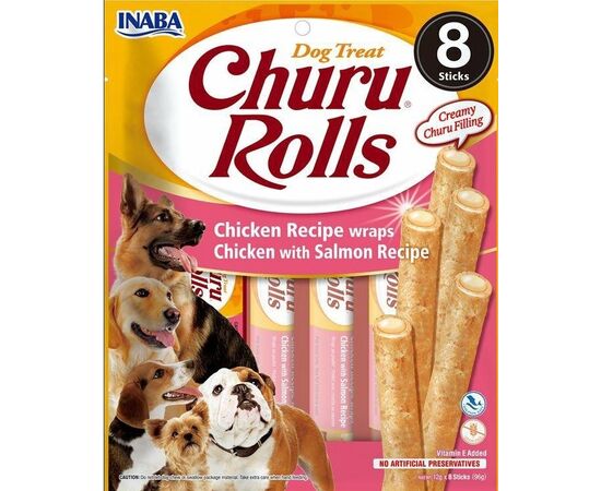INABA CHURU ROLLS CHICKEN WITH SALMON RECIPE - DOG TREAT - 8X12G
