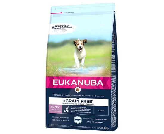 EUKANUBA GRAIN FREE PUPPY SMALL/MEDIUM BREED OCEAN FISH - DRY DOG FOOD - 3 KG