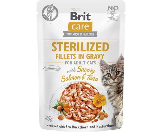 BRIT CARE CAT STERYLIZED SALOMON&TUNA POUCH 85G
