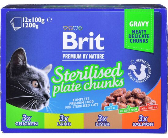 BRIT PREMIUM CAT STERILISED PLATE - WET CAT FOOD - 12X100G