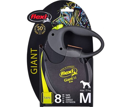 FLEXI TRIXIE NEON GIANT M 8 M BLACK, YELLOW DOG RETRACTABLE LEAD
