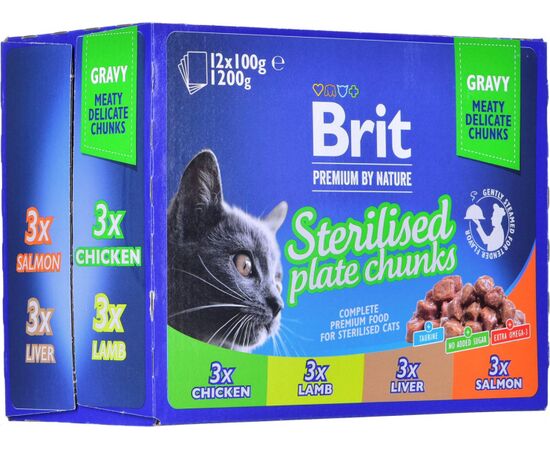 BRIT PREMIUM CAT STERILISED PLATE - WET CAT FOOD - 12X100G