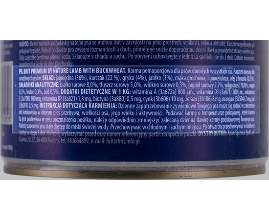 BRIT PREMIUM BY NATURE LAMB WITH BUCKWHEAT - WET DOG FOOD - 800 G