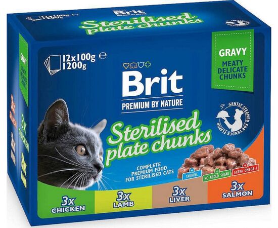 BRIT PREMIUM CAT STERILISED PLATE - WET CAT FOOD - 12X100G