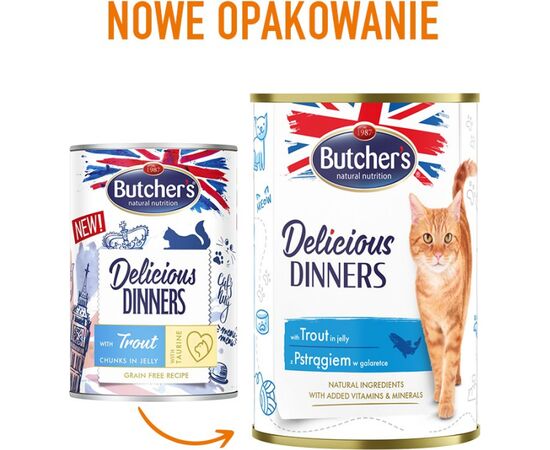 BUTCHER'S DELICIOUS DINNERS PIECES WITH TROUT IN JELLY - WET CAT FOOD - 400G