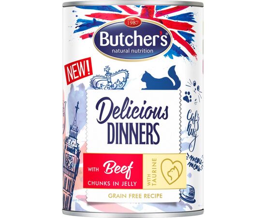 BUTCHER'S DELICIOUS DINNERS PIECES OF BEEF IN JELLY - WET CAT FOOD - 400G