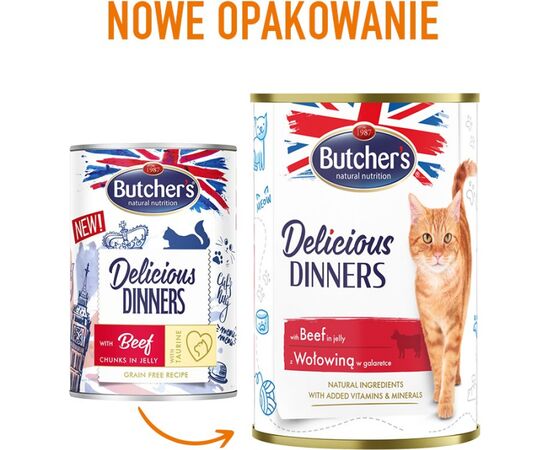 BUTCHER'S DELICIOUS DINNERS PIECES OF BEEF IN JELLY - WET CAT FOOD - 400G